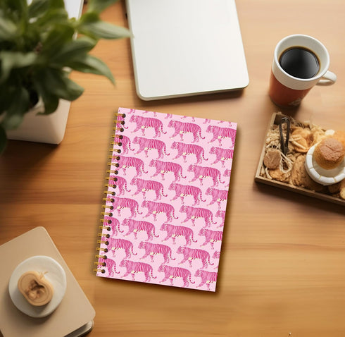Hot Pink Journal Notebook - Pink Spiral Notebook Journal 5.5×8.3, Preppy Tiger Notebook with 164 Pages...