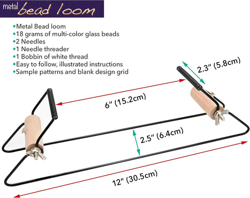 The Beadsmith Metal Bead Loom Kit, Includes Loom (12.5" x 2.5" x 3"), Thread, Needles, and 18 Grams Glass Beads for Bracelets, Necklaces, Belts, a...