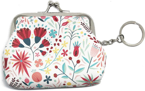 Small Buckle Coin Purse Vintage Pouch Kiss-lock Clasp Change Purse Keychain Wallet (Red Carnation)...
