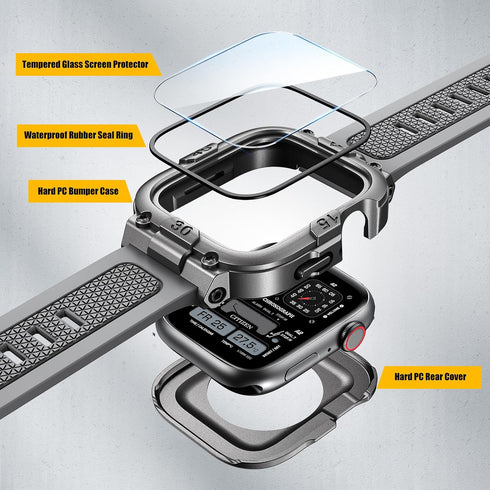 Dsytom Waterproof Case with Band Compatible for Apple Watch Band 45mm 44mm 41mm 40mm for Men,Rugged Smartwatch Strap with Built-in Tempered Glass ...