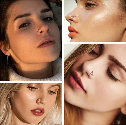 ORAZIO 16Pcs Nose Rings For Women Surgical Steel Nose Studs Hoops 20G Nose Hoop Corkscrew L Shaped Nose Stud Gold Silver Nose Ring Nose Piercing J...
