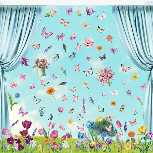 Spring Flower Window clings Decorations Window Decals Stickers for Office Home...