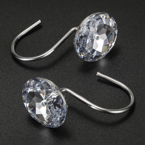 CHICTIE Shower Curtain Hooks Rings,Crystal Decorative Shower Curtain Hooks, Set of 12 Stainless Steel Rust Resistant White Round Diamond Shower Ho...