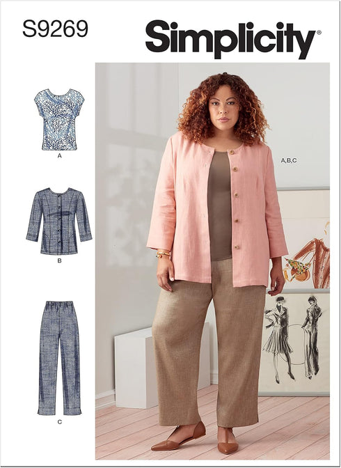 Simplicity Women's Jacket, Knit Top, and Pull-On Pants Packet, Code 9269 Sewing Pattern, Sizes 26W-32W, White...