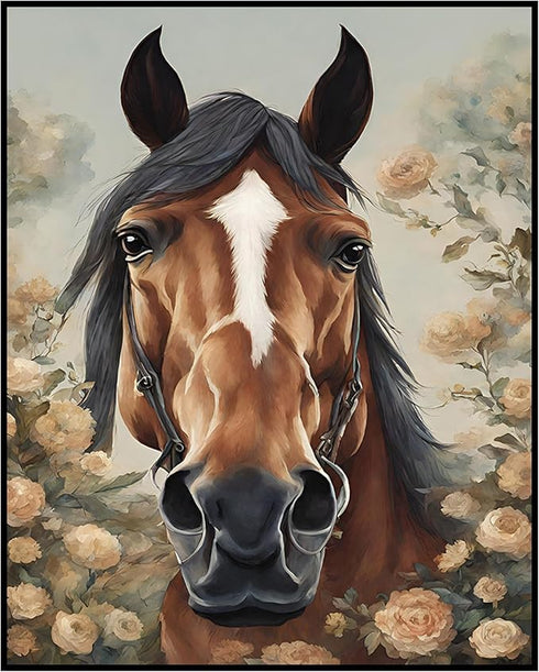 Posterizer 1 pcs- Brown horse with wild yellow flowers-Art for Animal Lovers-Floral Botanical Art- Gift for Men Women Teens-decor for Bedroom, Off...