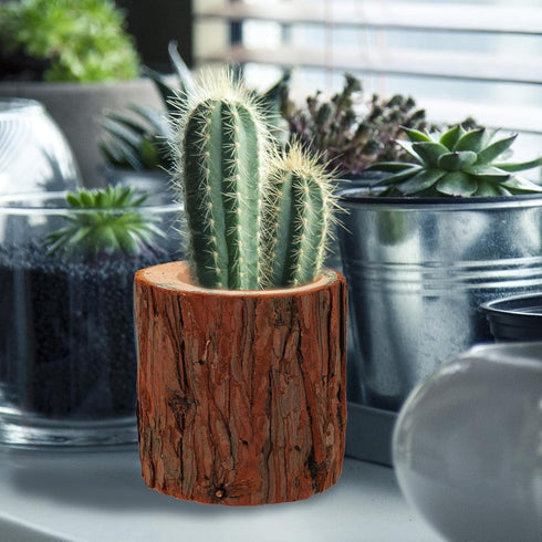 Imitation Wood Pile Flower Pot: Bonsai Tree Plant Pot Decorative Rustic Stump Cactus Container Rustic Planter Miniature Succulent Pot for Garden I...