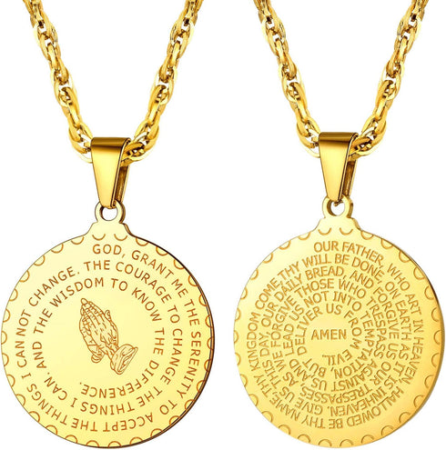 PROSTEEL Men Necklaces Hip Hop Chain Bible Verse Lords Prayer Praying Hands Africa Gold Medallion Coin Necklace Pendant...