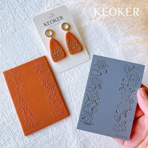 Keoker Pumpkin Polymer Clay Texture Sheets, Clay Texture Mat for Making Earrings Jewerly, Polymer Clay Earrings Tools (Fall texture sheet 1-3)...