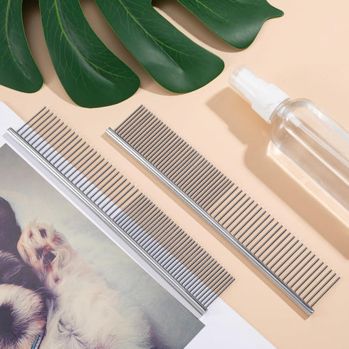 2pcs Dog Grooming Combs for Removing Tangles, Round Teeth Metal Cat Pet Hair Comb, Silver Large Professional Grooming Tool for Long Short Haired D...