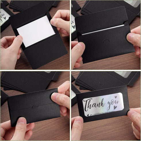 100pcs Black Gift Cards Envelopes Blank Gift Cards Sleeves Cards Holder Mini Small Envelopes with Windows for Business Gift Cards Christmas 4x2.4i...