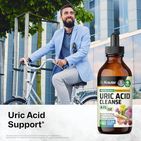 BIO KRAUTER Uric Acid Support Tincture - Natural Kidney Supplement w/Tart Cherry, Milk Thistle, Turmeric Herbal Liquid Extracts - Vegan Drops 4 Fl...