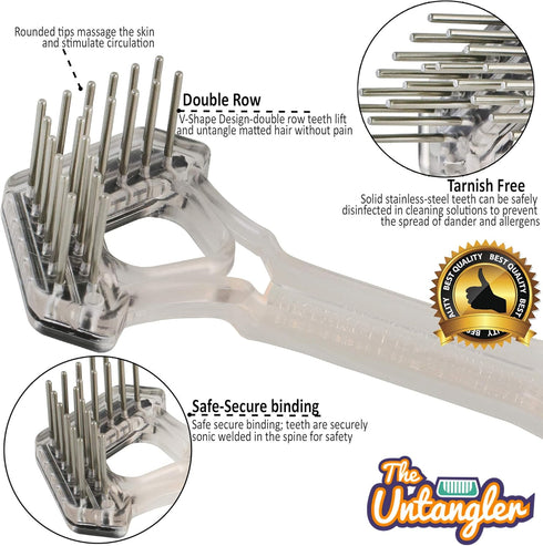 Mini-Rake V-Shape Double Row Rotating Teeth Demats and Grooms Dogs and Cats (Long Tooth Mini-Rake)...