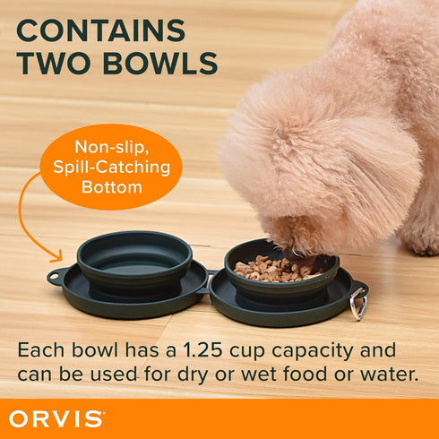 Orvis Pet Travel Collapsible Feeder with Food + Water Dish, 2-in-1, BPA Free, Food-Grade Silicone | Space-Saving Pet Travel Bowls, NonSlip Bottom ...