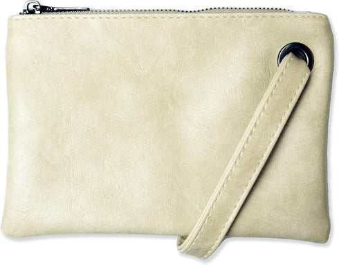 Women’s Wristlet Clutch Handbag, Distressed PU Leather Purse, Stylish with Black Zipper Accents...