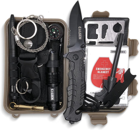 COLSEN 13 in 1 Survival Kit | Professional Outdoor Tactical Gadgets | Gear Tool Equipment Supplies | Essential Accessories for Hiking Camping Clim...