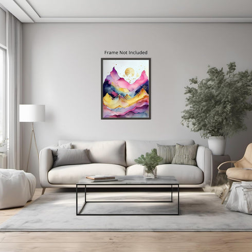 Posterizer 1 pcs-colorful mountains and the sun surreal scene-Abstract & Modern Art-Landscape & Nature Art-Gift for Nature, Surfers and Beach Love...