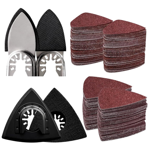 104Pcs Oscillating Tool Detail Sanding Pads Kit, 2Pcs Triangle Sanding Pads and 2Pcs Finger Sanding Pad, 100Pcs Multitool Sandpaper, Grit Fit for ...