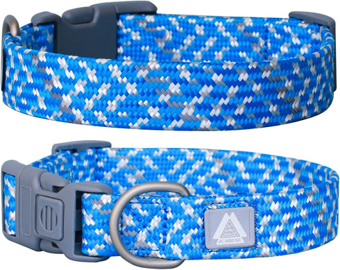 Reflective Dog Collar, Neck 16’’-25’’, Adjustable Soft Nylon Collar with Safety Lock for Medium, Large Dogs, Blue, L...