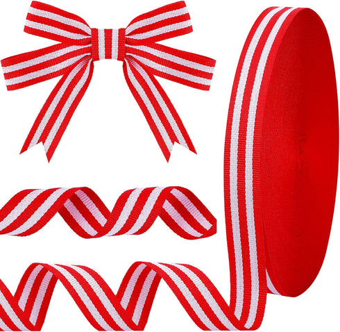 50 Yards Christmas Striped Ribbon Grosgrain Fabric Ribbon Red White and Black Candy Cane Craft Wrapping Ribbons Roll for Wraps Embellishments Part...