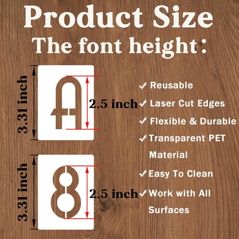 2.5 Inch Letter Stencils and Numbers, 42 Pcs Alphabet Drawing Stencils, Reusable Plastic Craft Templates for Painting on Wood, Wall, Fabric, Rock,...