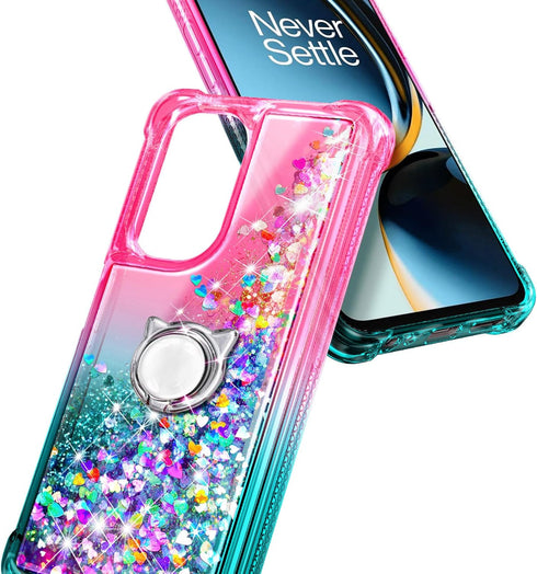 NZND Compatible with OnePlus Nord N30 5G Case, Nord CE 3 Lite 5G with Tempered Glass Screen Protector, Ring Holder/Wrist Strap, Glitter Liquid Flo...