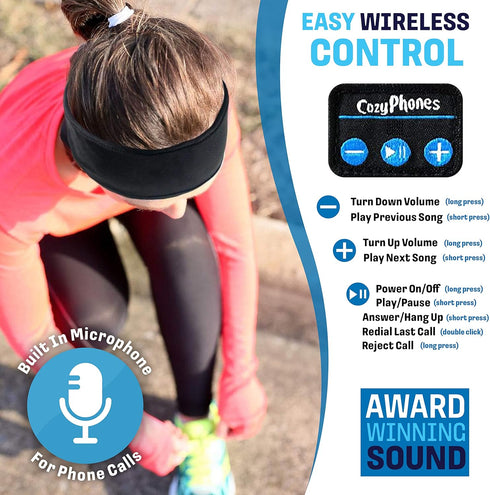 CozyPhones Sleep Headphones - Wireless Over Ear Headphones from Ultra Thin Cool Mesh Chordless Head Phones for Side Sleepers, Meditation, Running,...