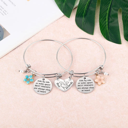 Friendship Bracelet Set of 2 for Best Friends, Best Friend Jewelry for 2 Teen Girls Bestie, Long Distance BFF Matching Heart Bangle for Valentines...