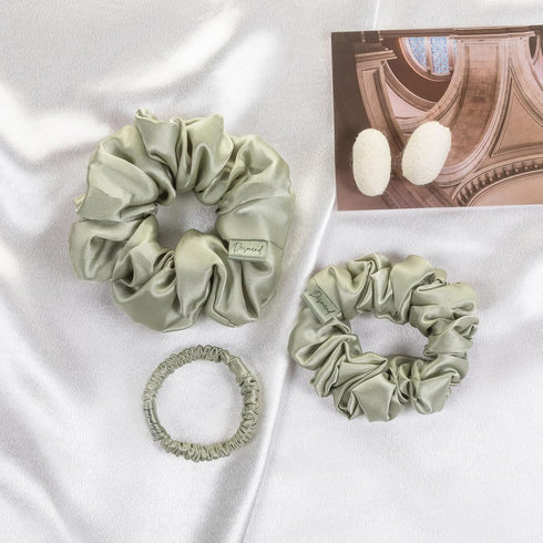 Hair Care Classic Scrunchies Silk Everyday Hair Ties Elastics No Damage Ponytail Holder Pack of 3 Apple Green...