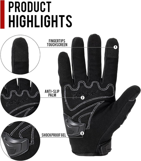 IRON JIA'S Motorcycle Gloves Full Finger Durable for Road Racing Bike Summer Spring Powersports Support Touch Screen Black-XL...