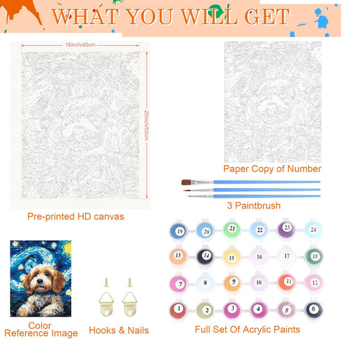 Nuberlic DIY Paint by Number for Adults Kids Beginner Acrylic Painting by Number Kits 16x20 Inch Starry Sky Dog Pattern On Canvas Paint by Numbers...