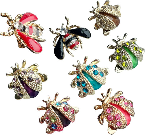 8 Pcs Fashion Cute Crystal Diamond Brooch Bees Ladybugs Insects Animal Brooches Girls Birthday & Christmas Gifts Graduation Gifts...