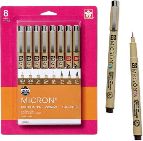 SAKURA Pigma Micron Fineliner Pens - Archival Sepia Ink Pens - Pens for Writing, Drawing, or Journaling - Assorted Point Sizes - 8 Pack...