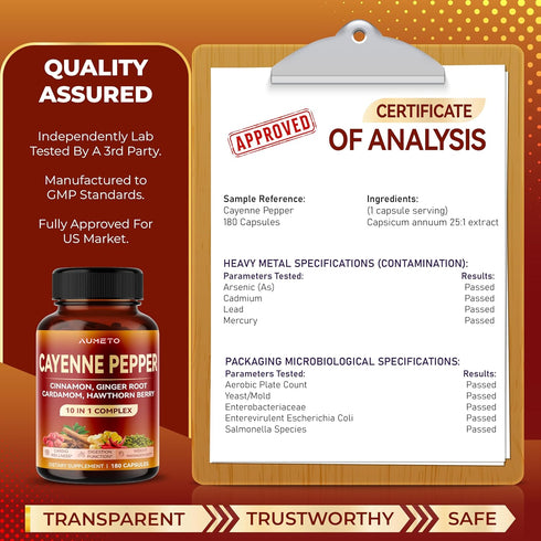 Cayenne Pepper Capsules - Ultra complex with Cinnamon, Ginger, Cardamom, Hawthorn Berry - Support Digestion, Circulation & Overall Wellness (180 c...