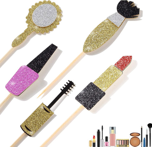 Spa Makeup Cupcake Toppers Decoration Supplies for Female Bridal Shower Bachelorette Salon Spa Cosmetics Themed Girls 18th Birthday Party 24Pcs Go...