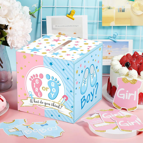 Saintrygo Baby Gender Reveal Voting Box with 50 Pieces Boy or Girl Ballot Cards Baby Shower Decorations Party Invitations and Voting Games Gender ...