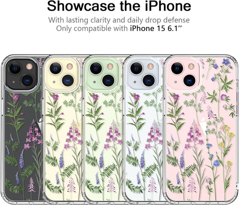bicol Compatible with iPhone 15 Case,Crystal Clear Cover with Fashionable Designs for Girls Women,Slim Fit Shockproof Protective Acrylic Phone Cas...