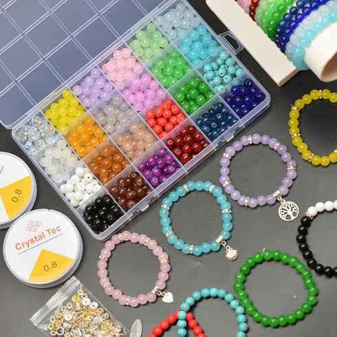 JIYIEW 8mm Glass Beads for Jewelry Making,24 Color DIY Crystal Gemstone Loose Beads Bracelet Neacklace Making Kit Round Spacers Stone Turquoise Be...