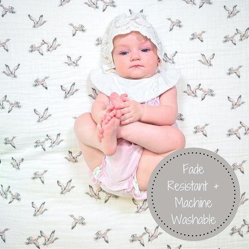 Muslin Swaddle Blanket | 100% Cotton | Newborn and Infant Blanket | Large 47 x 47 inches for Girls | Light Weight and Breathable | Mallard Duck Pr...