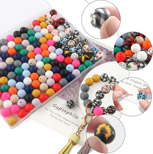 150pcs Silicone Beads, 15mm Silicone Beads, Silicone Beads for Keychain Making?Silicone Beads 15mm Bracelet Making Kit and Loose Round Silicone Be...