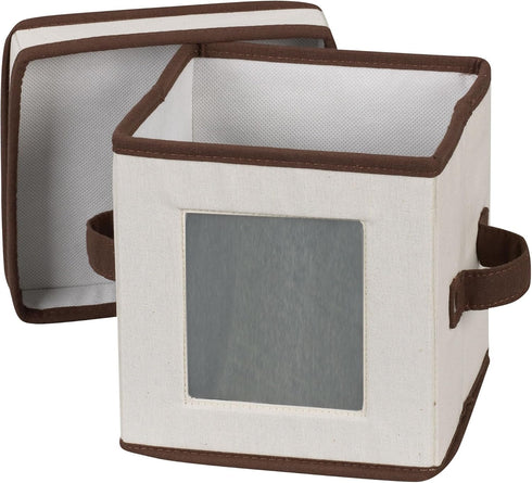 Household Essentials Saucer Storage Box, Holds 12 Saucers with Felt Protectors, Windowed Panel, 2 Riveted Handles, Foldable and Stackable Box...