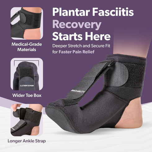BraceAbility Plantar Fasciitis Night Splint Sock - Soft Plantar Fascia Boot for Sleeping, Achilles Tendonitis Relief, Foot Drop, Heel Pain - Plant...