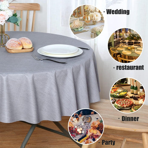 sancua 100% Waterproof Round PVC Tablecloth - 60 Inch - Oil Proof Spill Proof Vinyl Table Cloth, Wipe Clean Table Cover for Dining Tables, Buffet ...