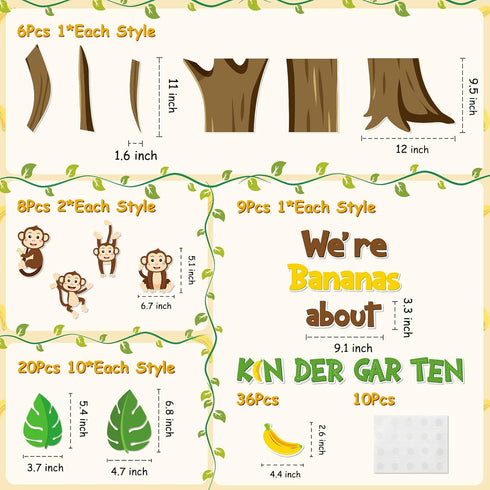 84Pcs Wild Animals Kindergarten Back to School Bulletin Board Set Bananas about Kindergarten Trees Monkey Cutouts First Day of School Decoration D...