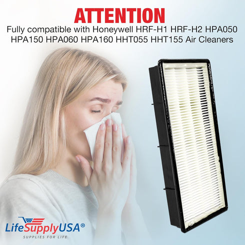 LifeSupplyUSA True HEPA Filter Replacement Compatible with Honeywell HRF-H1 HRF-H2 HPA050 HPA150 HPA060 HPA160 HHT055 HHT155, Filter H Air Purifie...