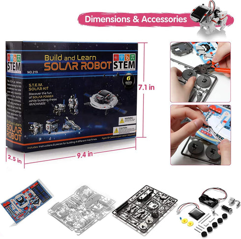 Solar Robot Toys 6 in 1 STEM Learning Kits Educational Space Moon Exploration Fleet Building Experiment Toys DIY Solar Power Science Gift for Kids...
