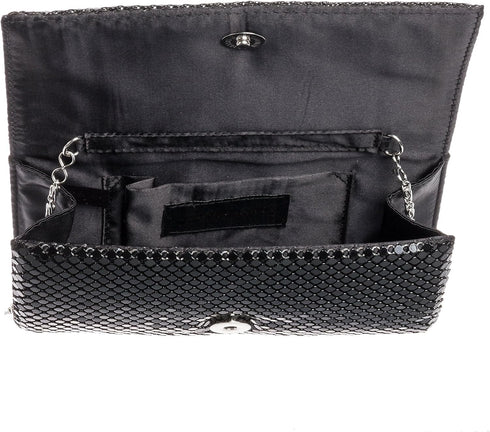 Jessica McClintock Metal Mesh Roll Evening Bag Clutch Purse (4.5" x 7.5" x 2", Shoulder Chain Included)...