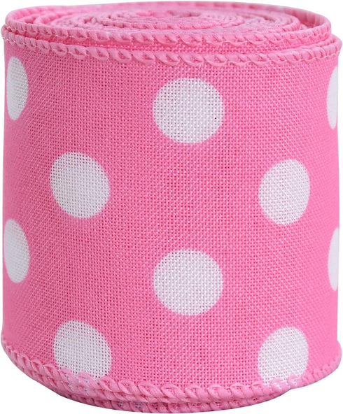 TONIFUL 2.5 Inch Wired Edge Ribbon, Baby Pink Polka Dots Burlap Ribbon, Summer Spring Wired Ribbon, for Gift Wrapping, Wreath Bows Making, Crafts ...