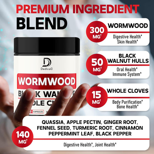 Wormwood Capsules with 12 Herbs Blended Black Walnut Leaves, Ginger Root, Turmeric Curcumin Root, Black Pepper & More - Support Digestion Health, ...