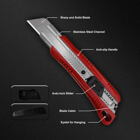 HAUTMEC 25mm Extra Heavy-Duty Utility Knife, Snap-off Retractable Box Cutter with 3pcs Sharp Blades, Auto-lock Mechanism, Sturdy Body HT0080-KN...
