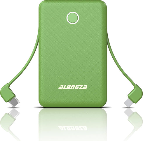 Alongza 6000mAh Small Portable Phone Charger with Built in Cable Lightweight Power Bank USB C Fast Charging External Battery Pack Slim Backup Char...